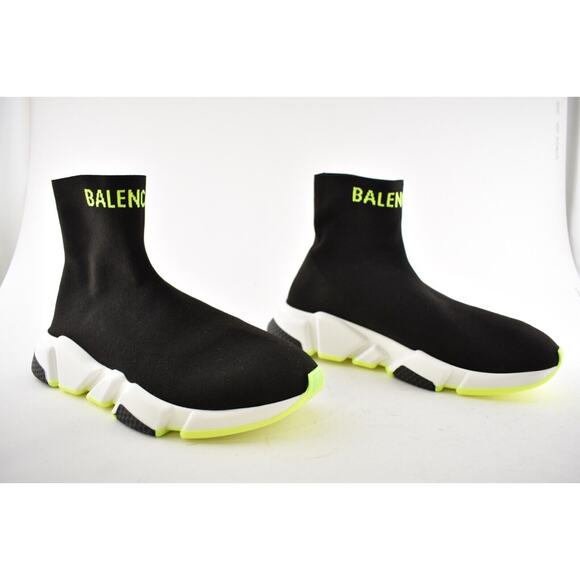 Balenciaga Mens Speed Black Yellow Logo Sock Flat High Top Trainer Sneaker 45 12 - Picture 2 of 11
